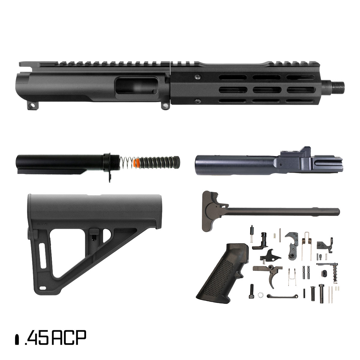 Davidson Defense Suppressor Ready Ronin Competition w/BTR Brace 8-inch 1:16 45ACP AR-15 Freefloat M-Lok Handguard Pistol Full Build Kit