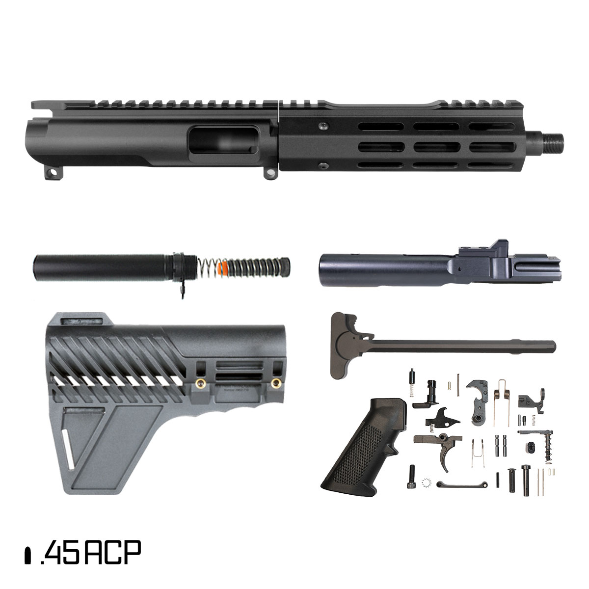 Davidson Defense Suppressor Ready Ronin Competition w/Gauntlet Arms Brace 8-inch 1:16 45ACP AR-15 Freefloat M-Lok Handguard Pistol Full Build Kit