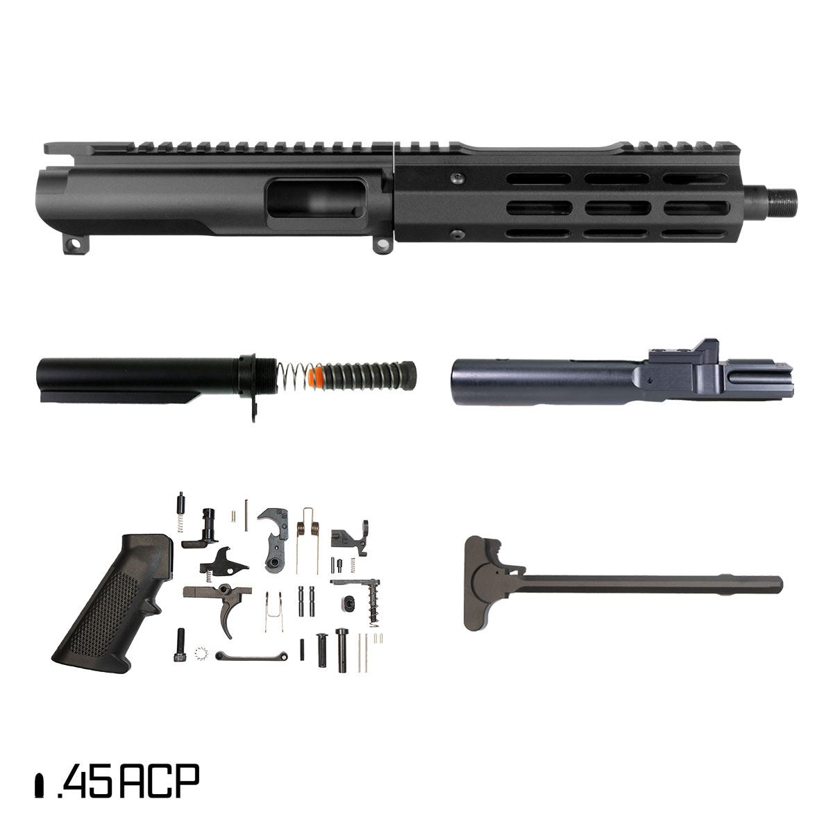 Davidson Defense Suppressor Ready Ronin Competition SBR Ready 8-inch 1:16 45ACP AR-15 Freefloat M-Lok Handguard Pistol Full Build Kit
