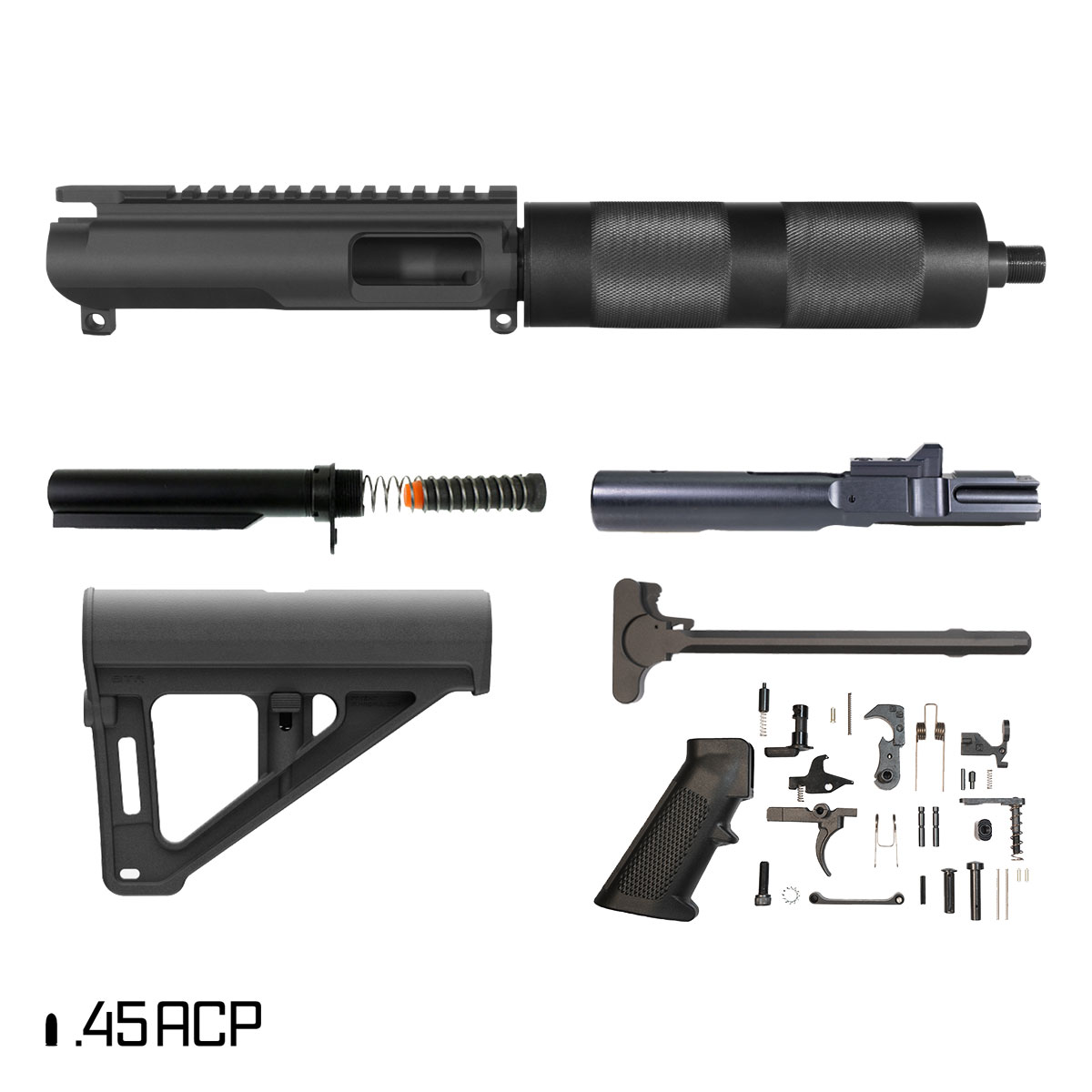 Davidson Defense Suppressor Ready Bedrock w/BTR Brace 8-inch 1:16 45ACP AR-15 Freefloat Tubular Handguard Pistol Full Build Kit