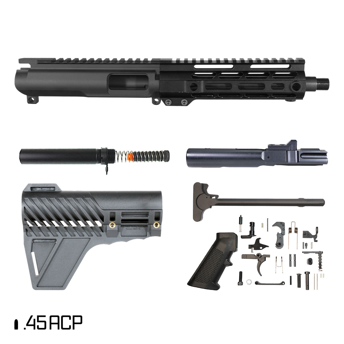 Davidson Defense Blemished Suppressor Ready XLV w/Gauntlet Arms Brace 8-inch 1:16 45ACP AR-15 Freefloat M-Lok Handguard Pistol Full Build Kit