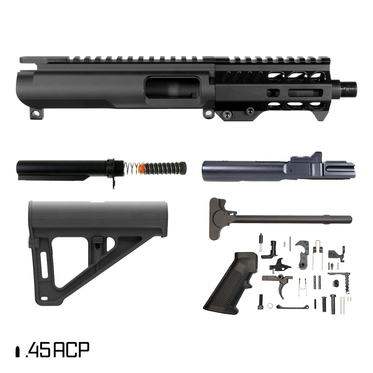 Davidson Defense Suppressor Ready Thornfield w/BTR Brace 5-inch 1:16 45ACP AR-45 Freefloat M-Lok Handguard Pistol Full Build Kit