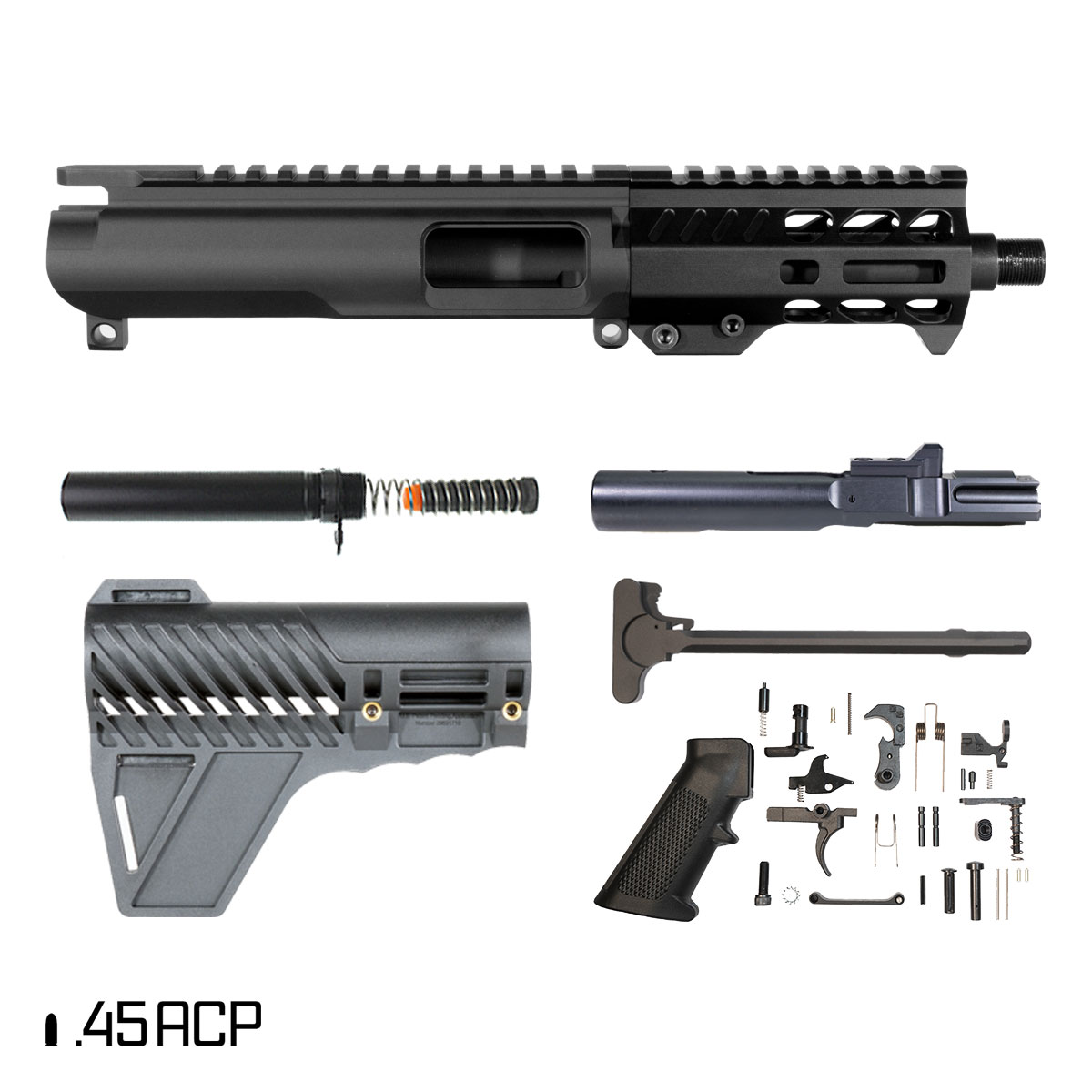 Davidson Defense Suppressor Ready Thornfield w/Gauntlet Arms Brace 5-inch 1:16 45ACP AR-45 Freefloat M-Lok Handguard Pistol Full Build Kit