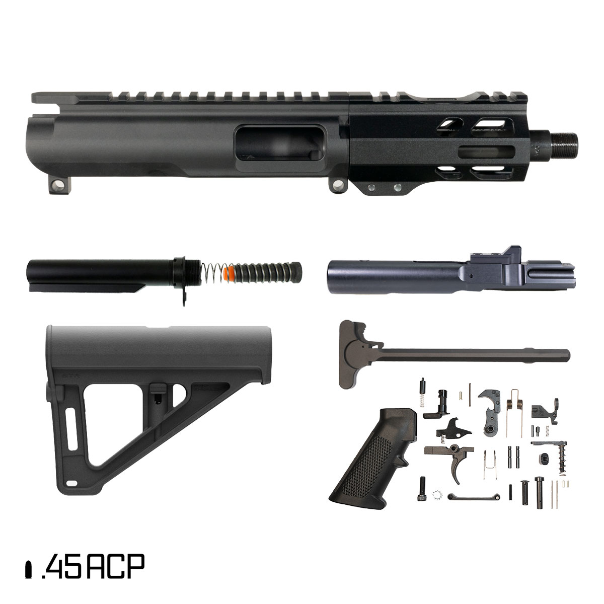 Davidson Defense Suppressor Ready Ronin Competition w/BTR Brace 5-inch 1:16 45ACP AR-45 Freefloat M-Lok Handguard Pistol Full Build Kit
