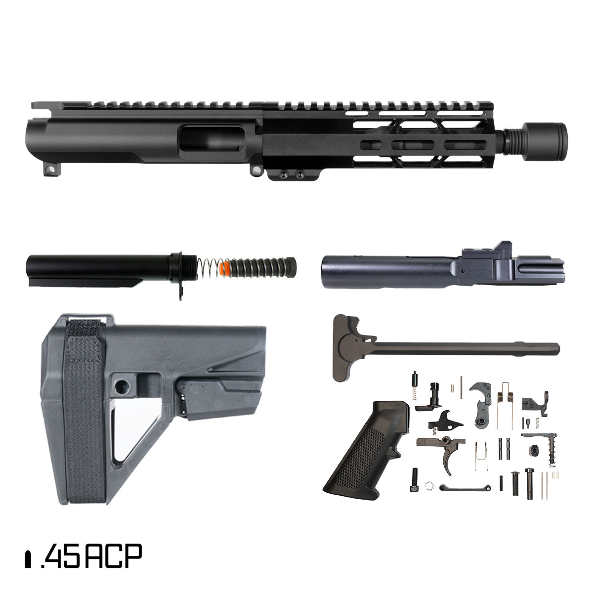 Davidson Defense Inferno w/SBA5 Brace 7.5-inch 1:16 45ACP AR-45 Freefloat M-Lok Handguard Pistol Full Build Kit