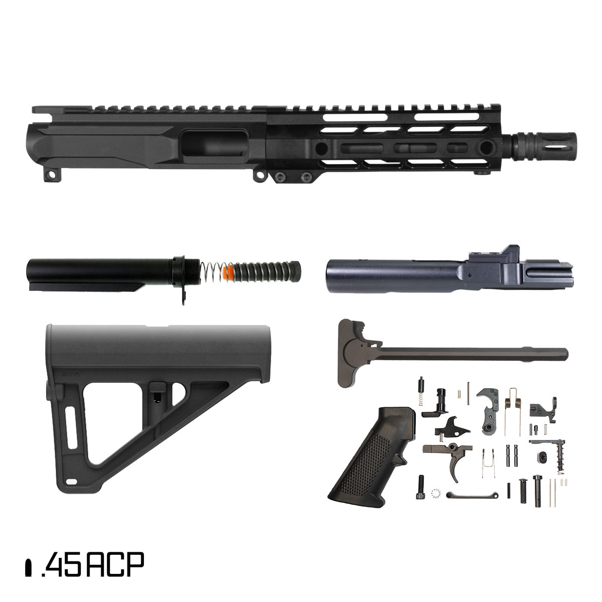 Davidson Defense Spellcaster w/BTR Brace 7.5-inch 1:16 45ACP AR-45 Freefloat M-Lok Handguard Pistol Full Build Kit