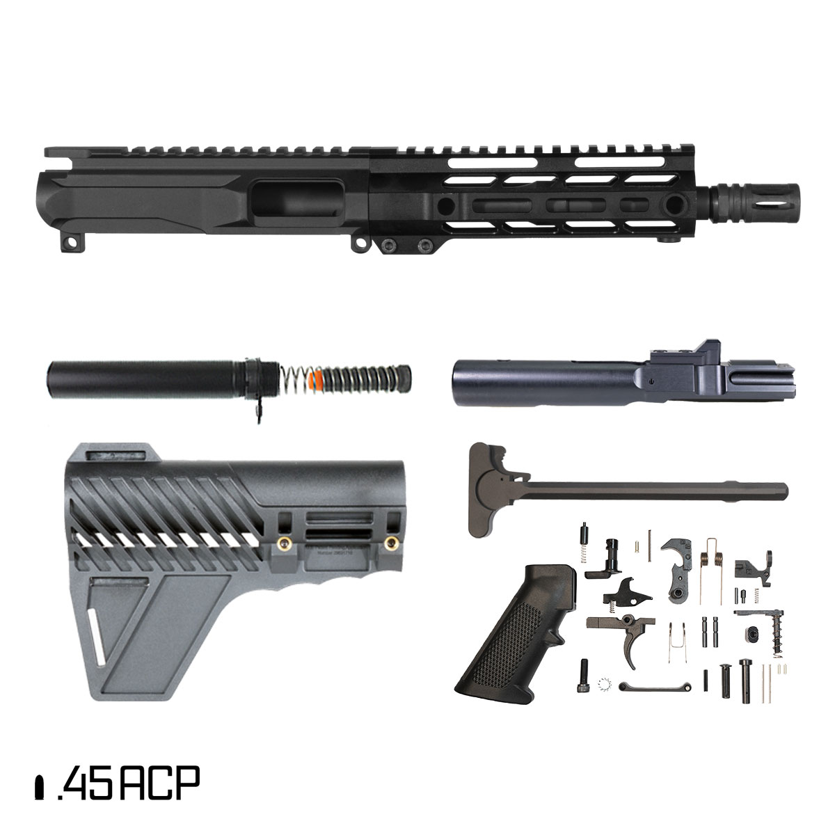 Davidson Defense Spellcaster w/Gauntlet Arms Brace 7.5-inch 1:16 45ACP AR-45 Freefloat M-Lok Handguard Pistol Full Build Kit