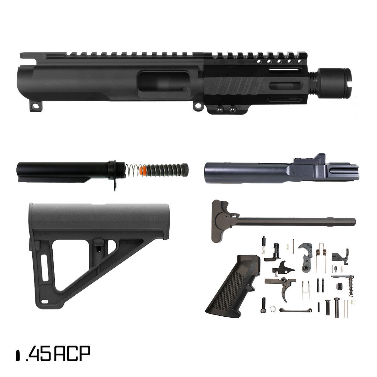 Davidson Defense Aegis w/BTR Brace 5-inch 1:16 45ACP AR-45 Freefloat M-Lok Handguard Pistol Full Build Kit