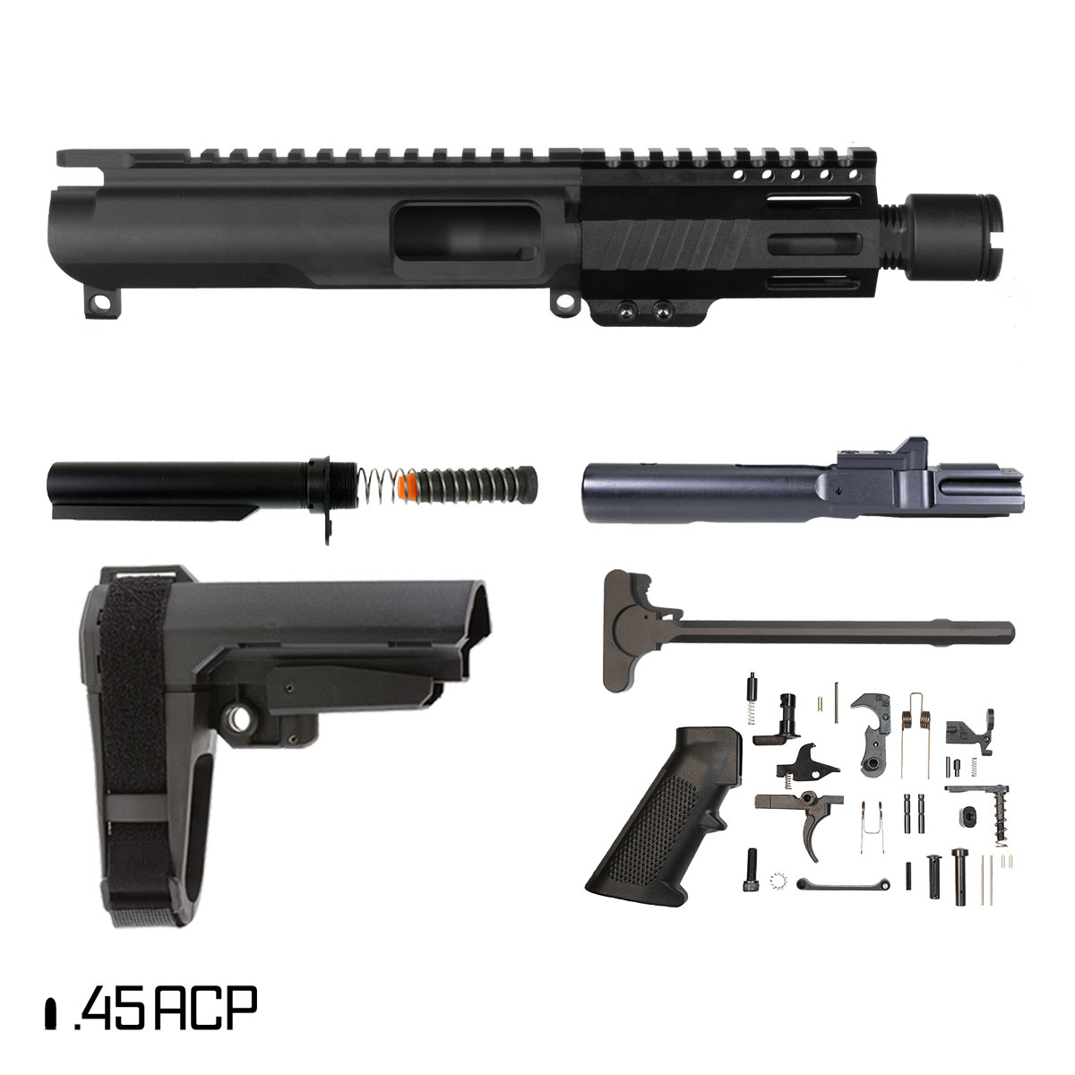 Davidson Defense Aegis w/SBA3 Brace 5-inch 1:16 45ACP AR-45 Freefloat M-Lok Handguard Pistol Full Build Kit