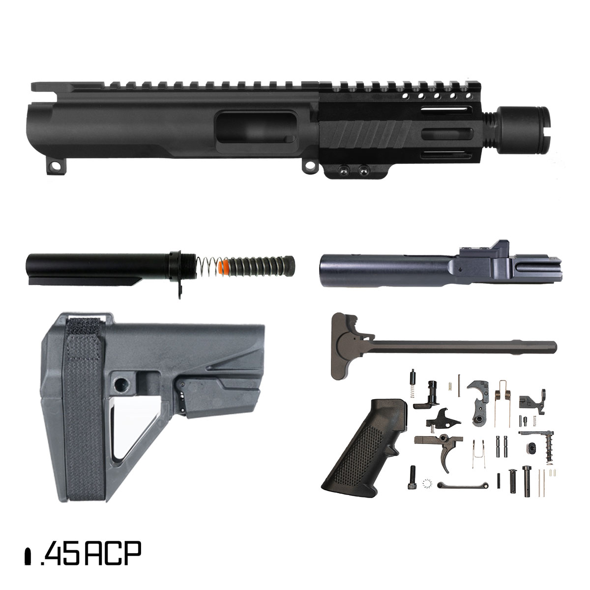 Davidson Defense Aegis w/SBA5 Brace 5-inch 1:16 45ACP AR-45 Freefloat M-Lok Handguard Pistol Full Build Kit