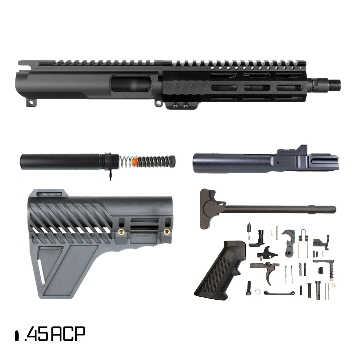Davidson Defense Suppressor Ready Aegis w/Gauntlet Arms Brace 7.5-inch 1:16 45ACP AR-45 M-Lok Pistol Full Build Kit