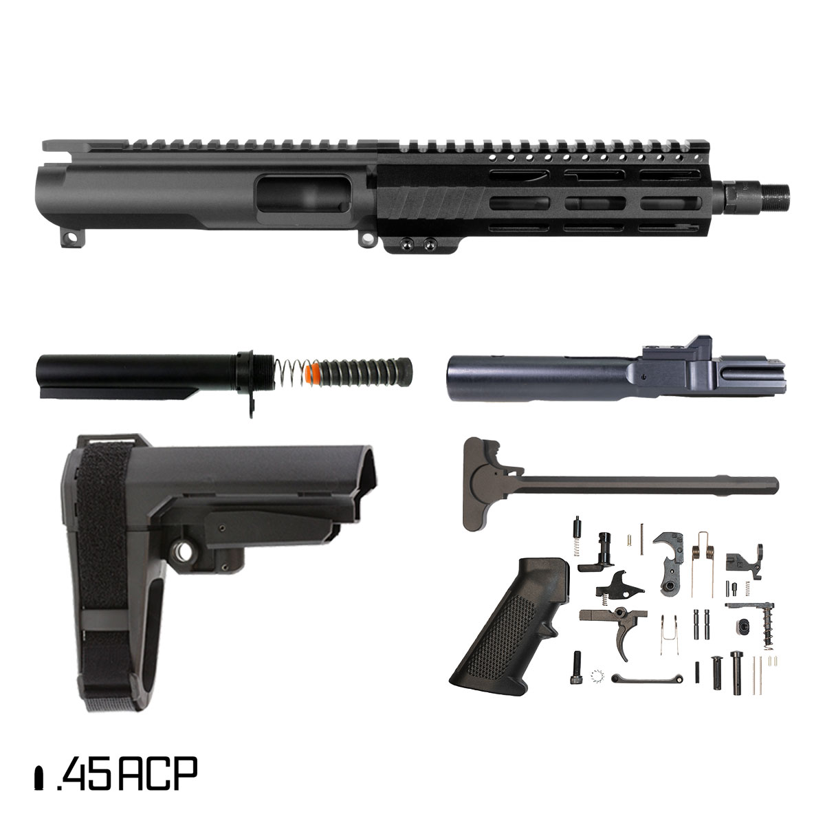 Davidson Defense Suppressor Ready Aegis w/SBA3 Brace 7.5-inch 1:16 45ACP AR-45 M-Lok Pistol Full Build Kit