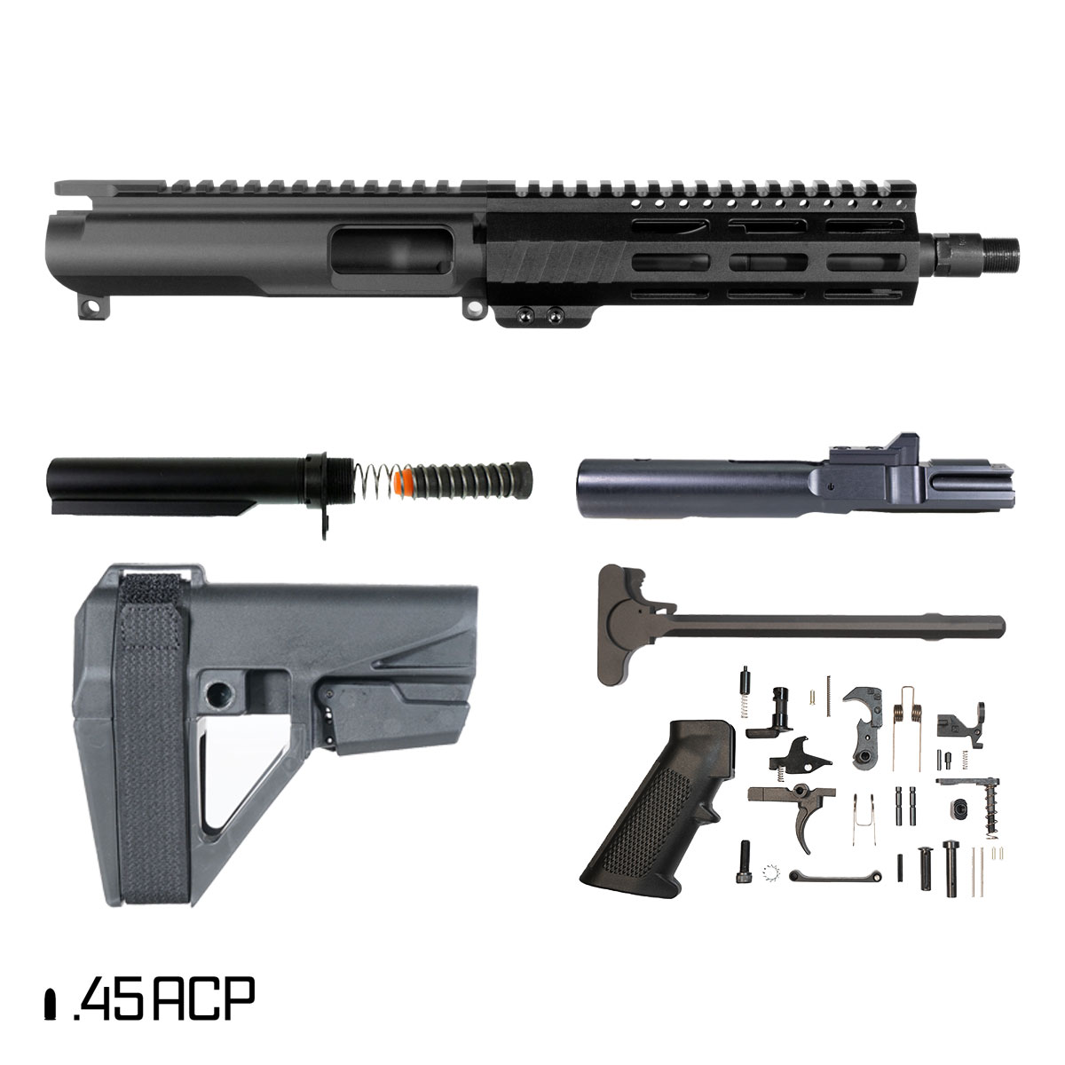 Davidson Defense Suppressor Ready Aegis w/SBA5 Brace 7.5-inch 1:16 45ACP AR-45 M-Lok Pistol Full Build Kit