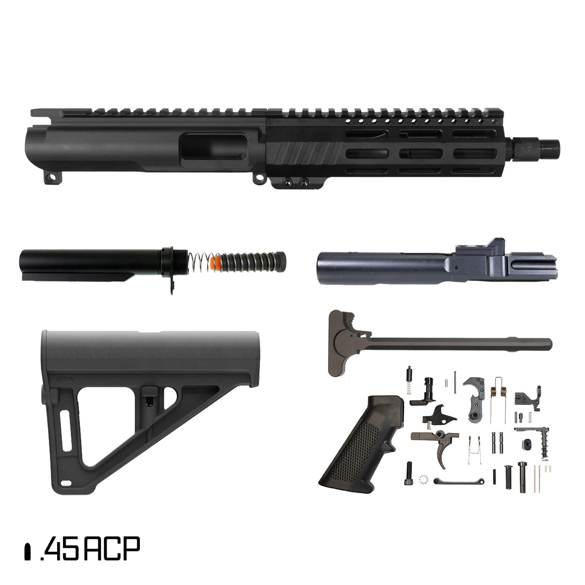 Davidson Defense Suppressor Ready Shank w/BTR Brace 7.5-inch 1:16 45ACP AR-45 M-Lok Pistol Full Build Kit