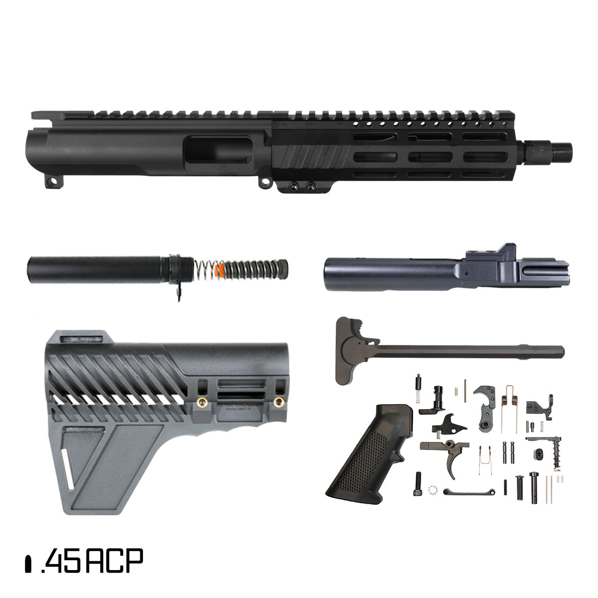 Davidson Defense Suppressor Ready Shank w/Gauntlet Arms Brace 7.5-inch 1:16 45ACP AR-45 M-Lok Pistol Full Build Kit