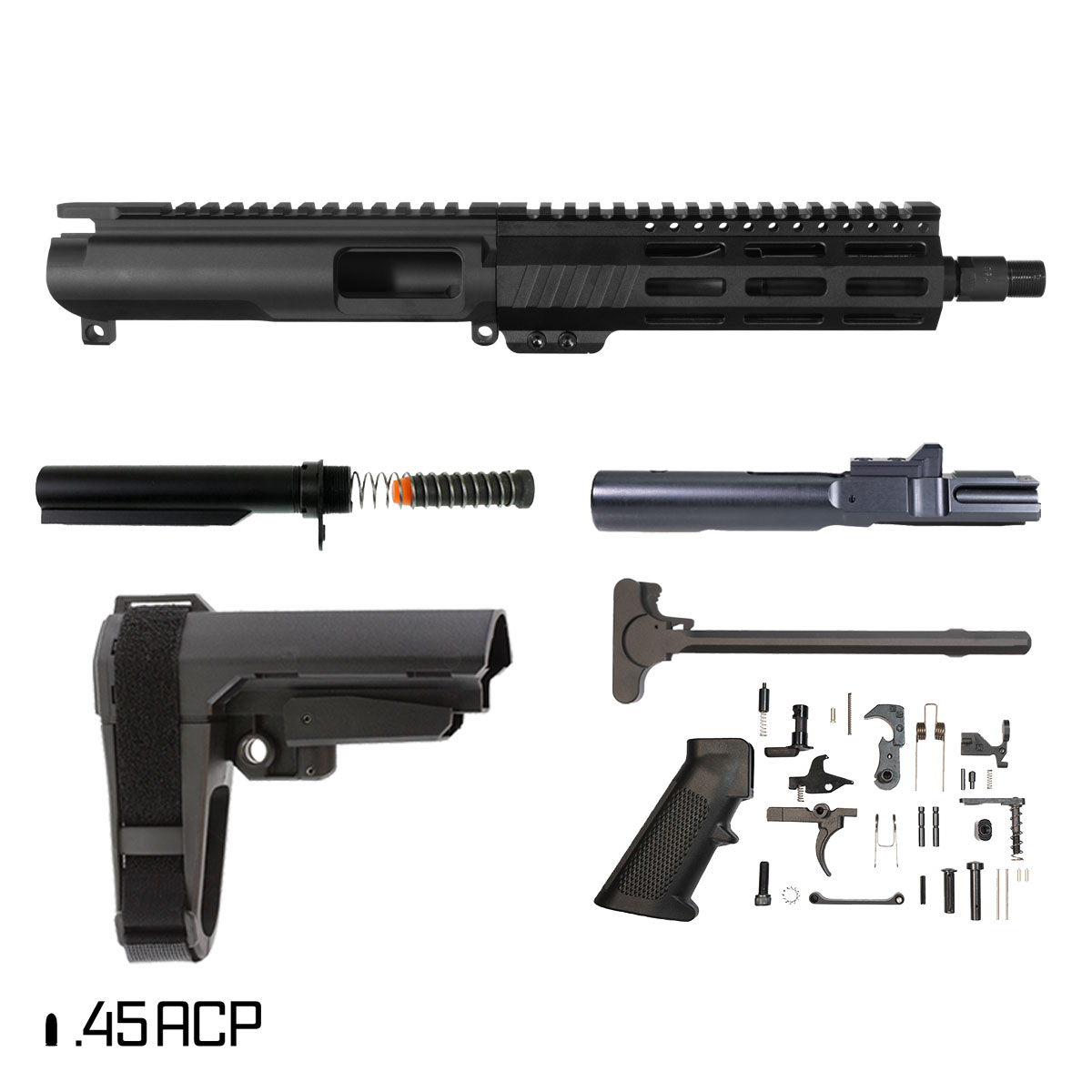 Davidson Defense Suppressor Ready Shank w/SBA3 Brace 7.5-inch 1:16 45ACP AR-45 M-Lok Pistol Full Build Kit