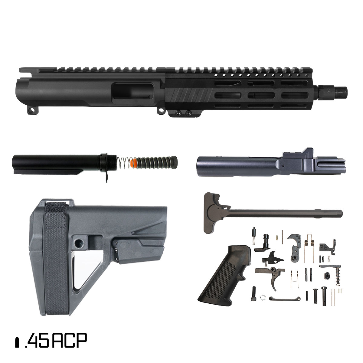 Davidson Defense Suppressor Ready Shank w/SBA5 Brace 7.5-inch 1:16 45ACP AR-45 M-Lok Pistol Full Build Kit