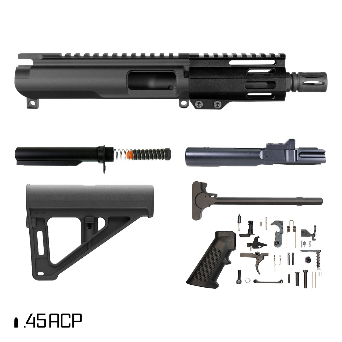 Davidson Defense Shorty 5 w/BTR Brace 5-inch 1:16 45ACP AR-45 M-Lok Handguard Pistol Full Build Kit