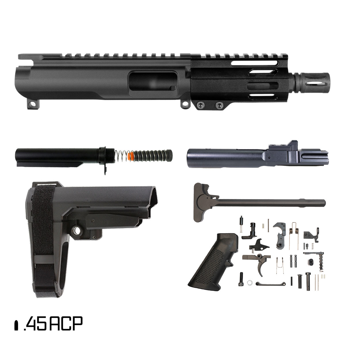 Davidson Defense Shorty 5 w/SBA3 Brace 5-inch 1:16 45ACP AR-45 M-Lok Handguard Pistol Full Build Kit