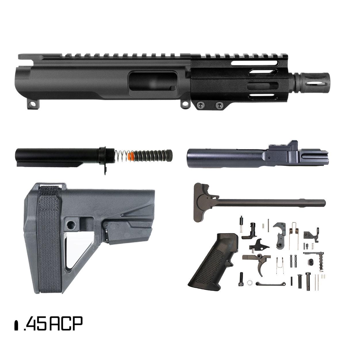 Davidson Defense Shorty 5 w/SBA5 Brace 5-inch 1:16 45ACP AR-45 M-Lok Handguard Pistol Full Build Kit