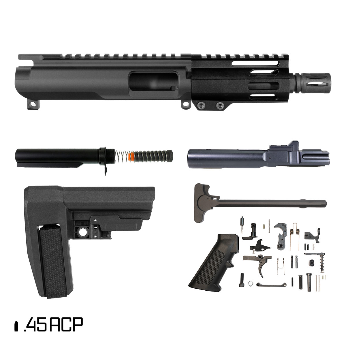 Davidson Defense Shorty 5 w/SBA6 Brace 5-inch 1:16 45ACP AR-45 M-Lok Handguard Pistol Full Build Kit