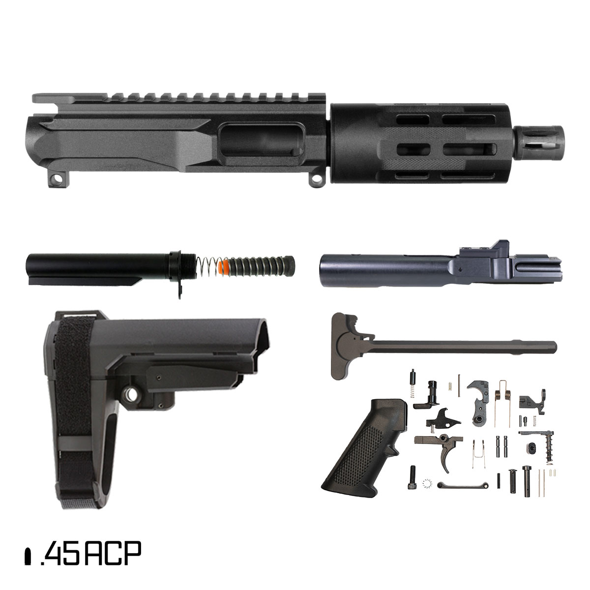 Davidson Defense Thumper w/SBA3 Brace 5-inch 1:16 45ACP AR-45 M-Lok Handguard Pistol Full Build Kit