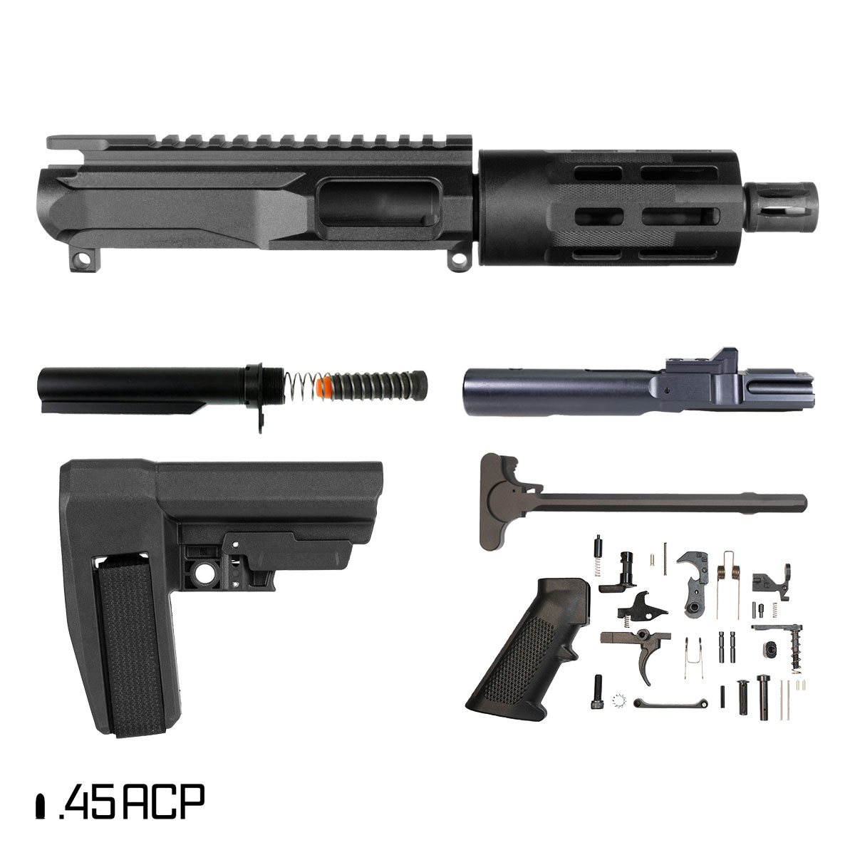 Davidson Defense Thumper w/SBA6 Brace 5-inch 1:16 45ACP AR-45 M-Lok Handguard Pistol Full Build Kit