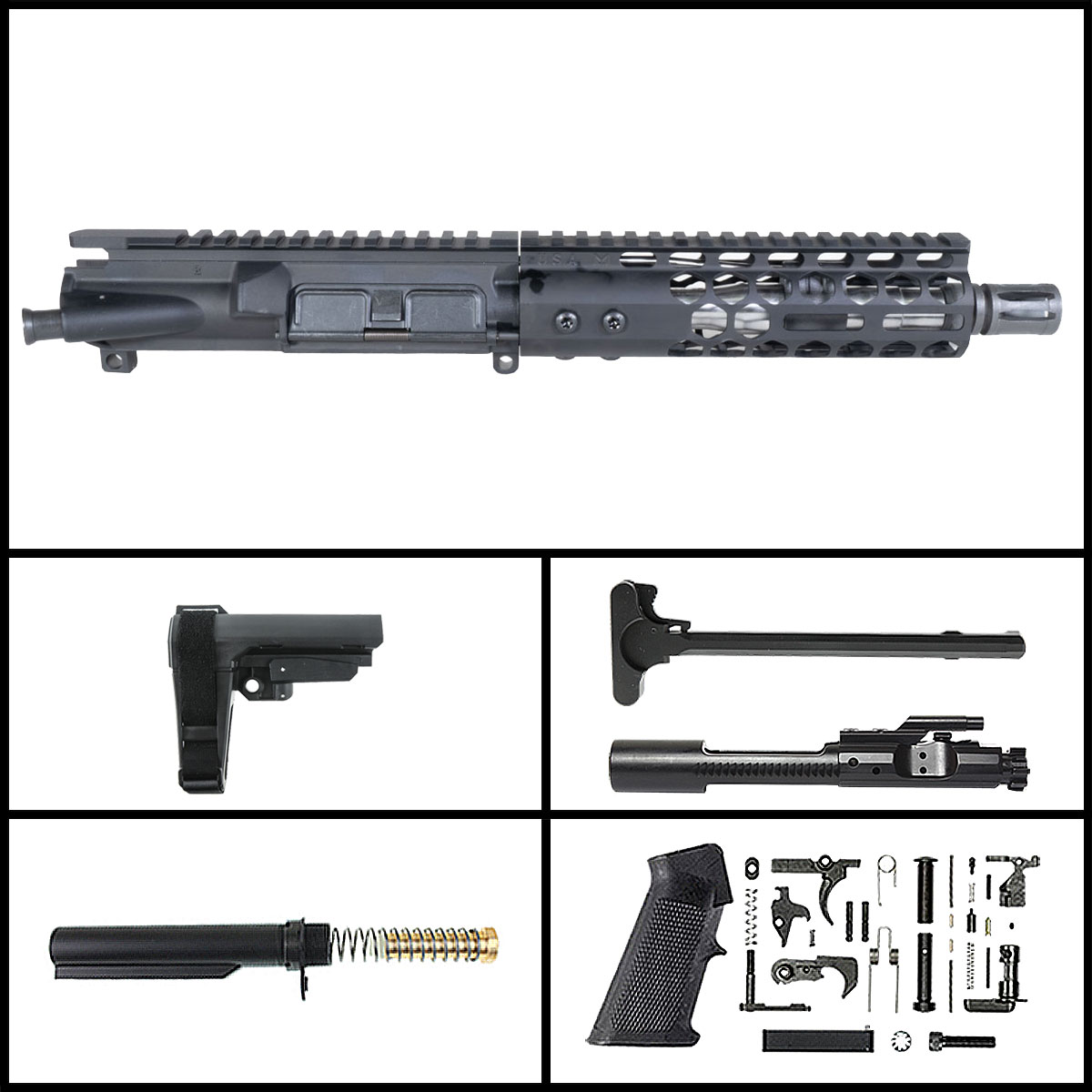 'Silver Steel ' 7.5-inch AR-15 5.56 NATO Stainless Pistol Full Build Kit