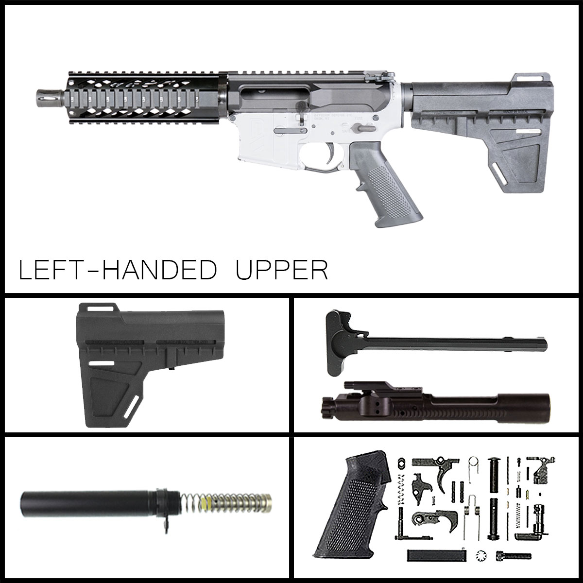 Davidson Defense 'Left Handed Quadrail Pistol w/ KAK Blade' 7.5-inch AR-15 5.56 NATO Phosphate Left-Handed Pistol Full Build Kit