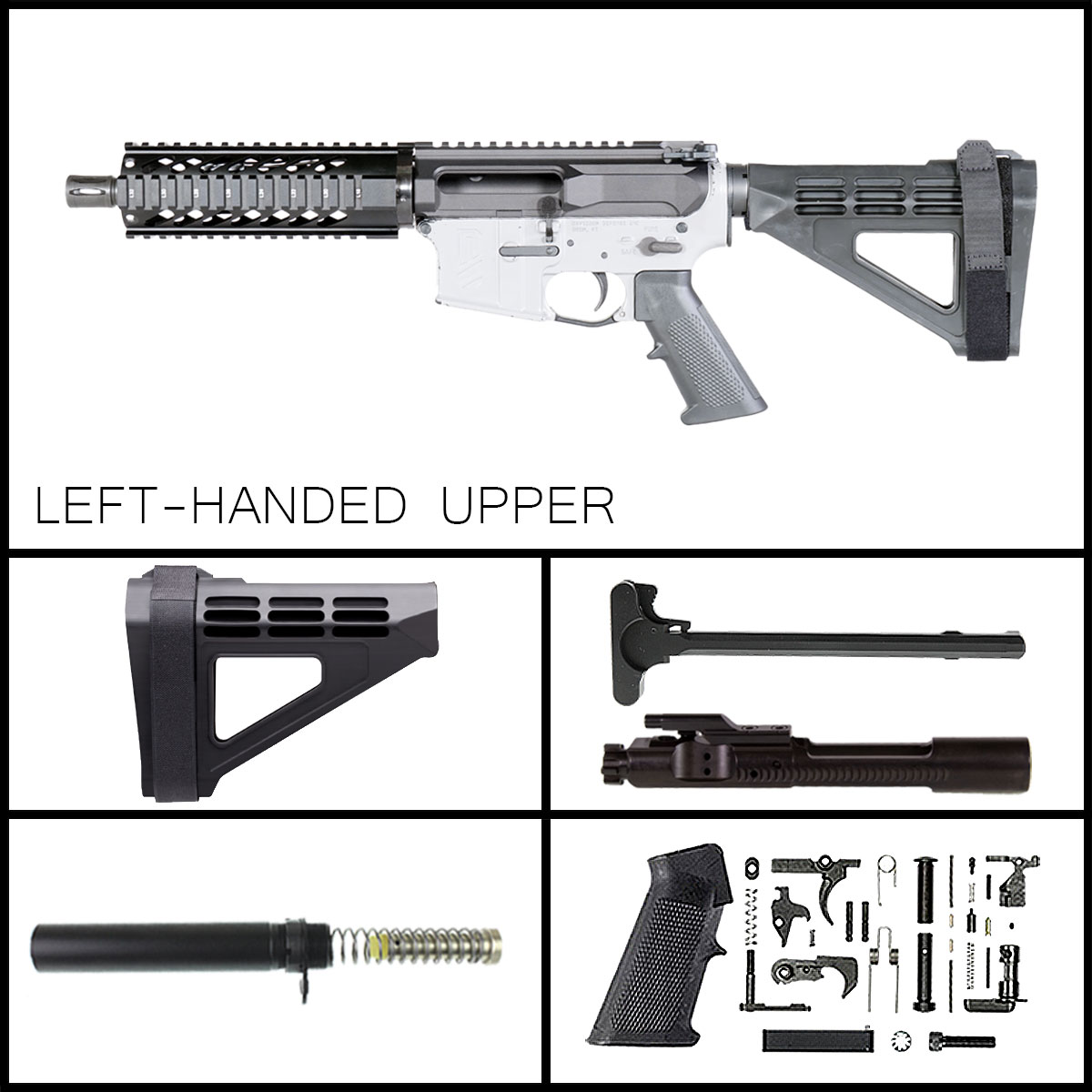Davidson Defense 'Left Handed Quadrail Pistol w/ SB Tactical SBM4' 7.5-inch AR-15 5.56 NATO Phosphate Left-Handed Pistol Full Build Kit