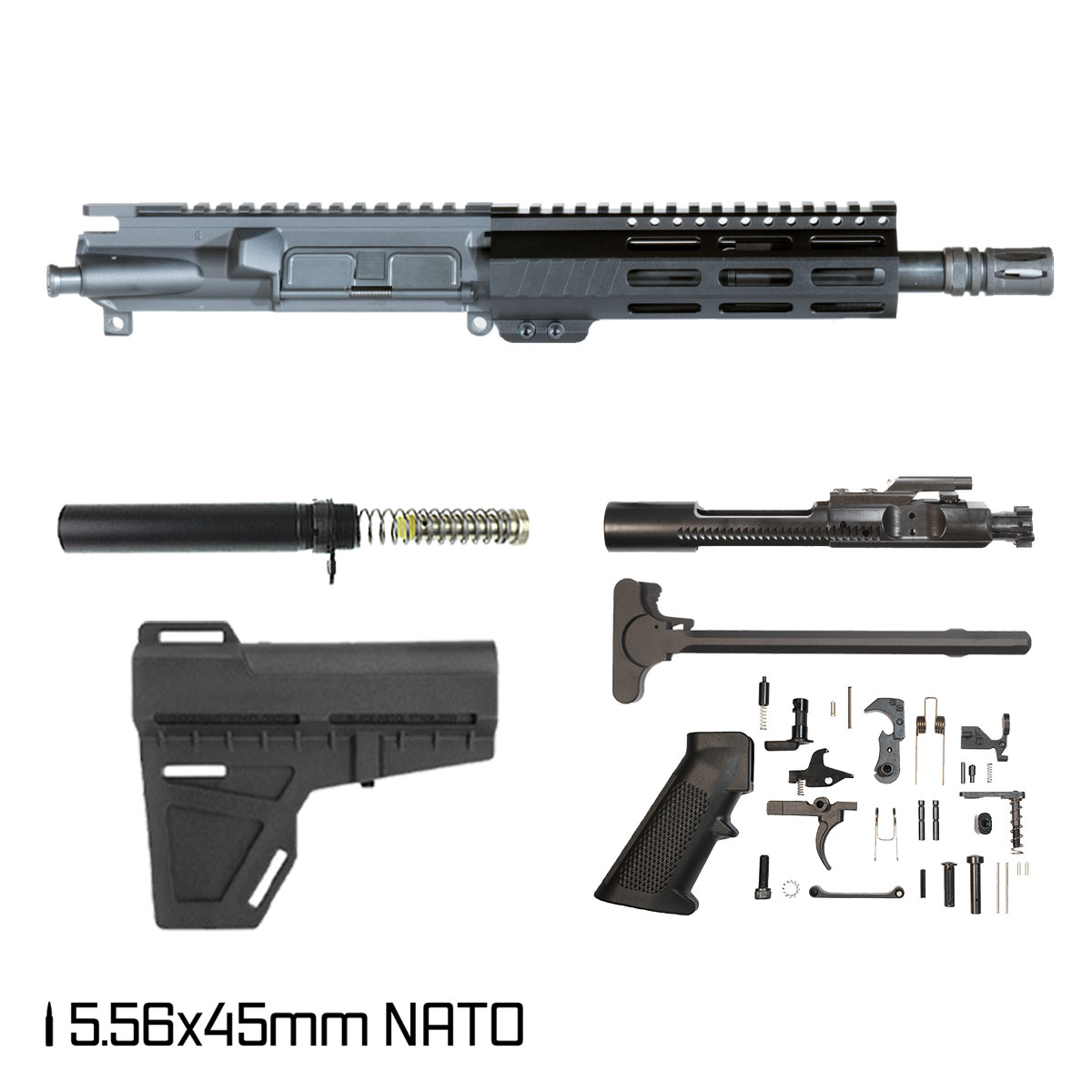 Davidson Defense Aegis w/KAK Brace 7.5-inch Pistol-Gas 1:7 Nitrided 5.56 NATO AR-15 Freefloat M-Lok Handguard Pistol Full Build Kit
