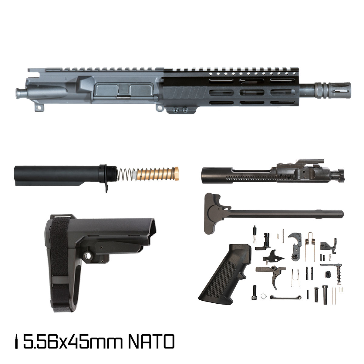 Davidson Defense Aegis w/SBA3 Brace 7.5-inch Pistol-Gas 1:7 Nitrided 5.56 NATO AR-15 Freefloat M-Lok Handguard Pistol Full Build Kit