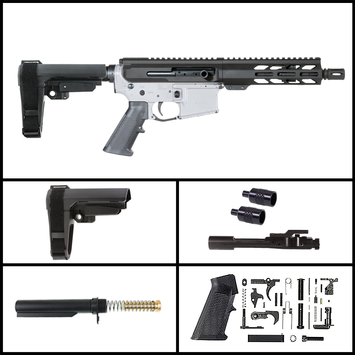 Davidson Defense 'Black Steel w/SBA3 - Side Charging' 7.5-inch AR-15 5.56 NATO Nitride Side-Charging Pistol Full Build Kit