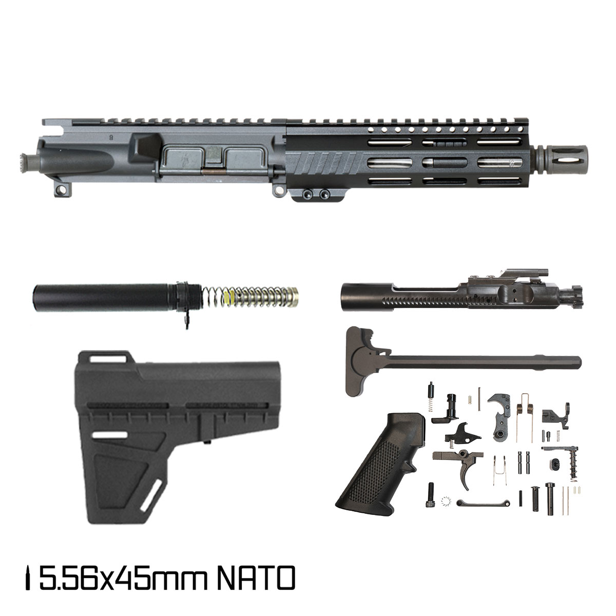 Davidson Defense Aegis w/KAK Brace 7.5-inch Pistol-Gas 1:7 Stainless Steel 5.56 NATO AR-15 Freefloat M-Lok Handguard Pistol Full Build Kit
