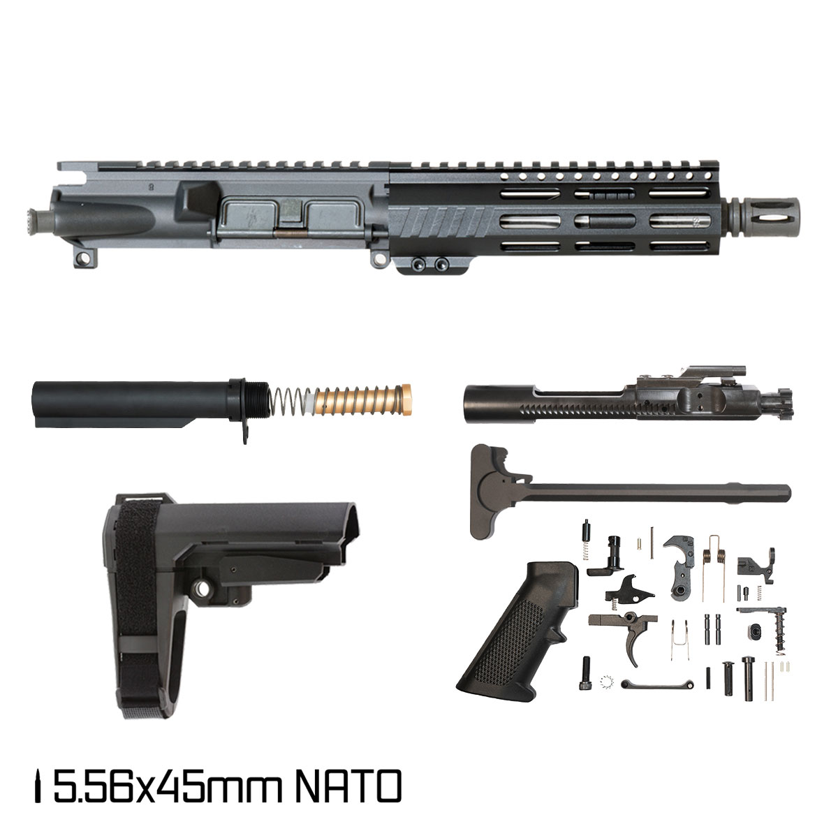Davidson Defense Aegis w/SBA3 Brace 7.5-inch Pistol-Gas 1:7 Stainless Steel 5.56 NATO AR-15 Freefloat M-Lok Handguard Pistol Full Build Kit