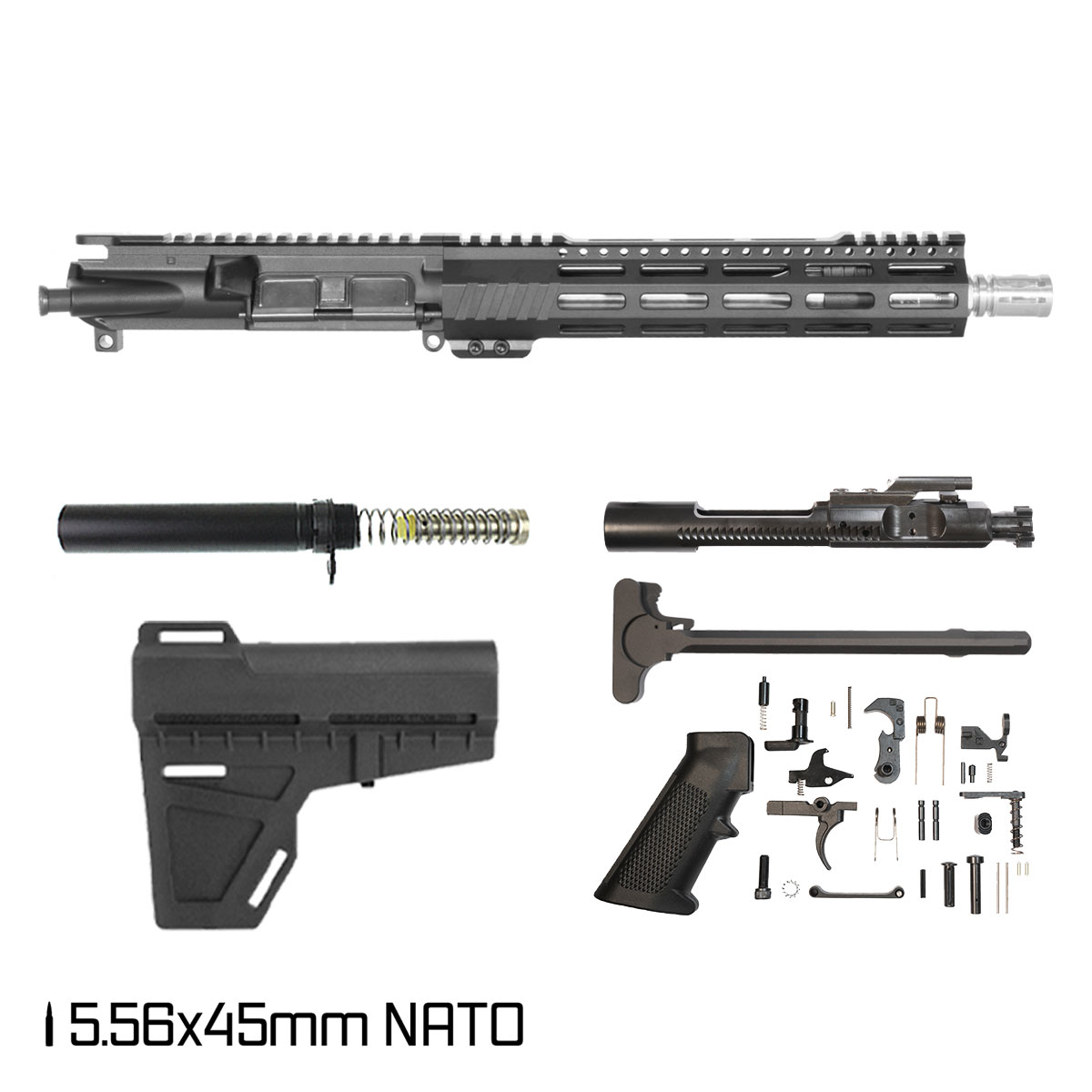 Davidson Defense Aegis Lightweight w/KAK Brace 10.5-inch Carbine-Gas 1:7 5.56 NATO AR-15 Freefloat M-Lok Handguard Pistol Full Build Kit Stainless Barrel