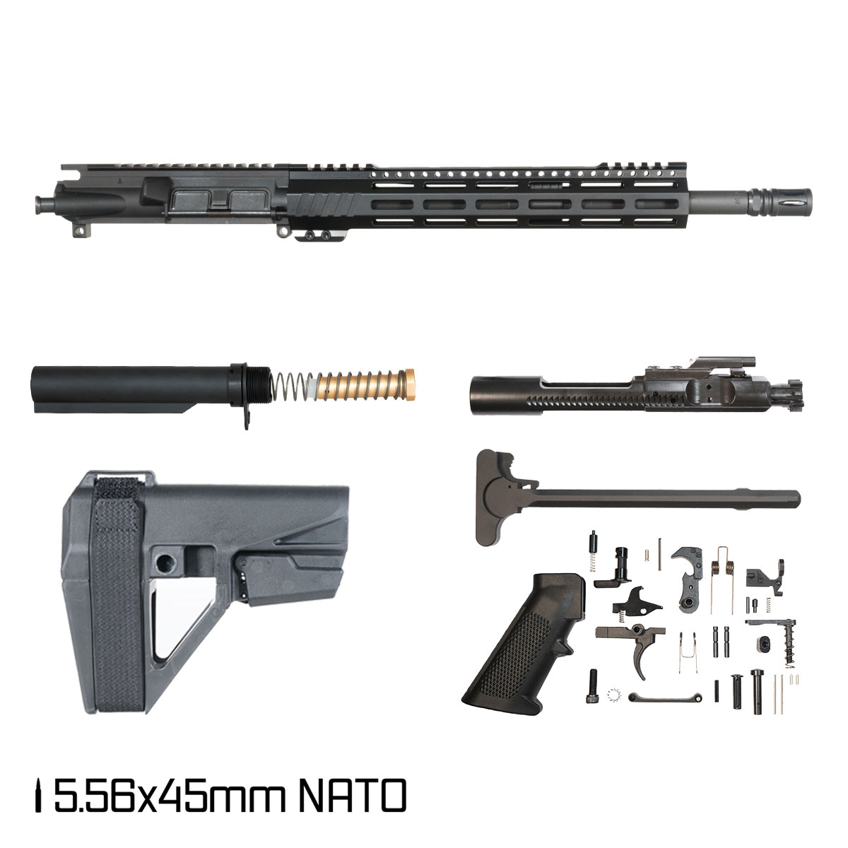 Davidson Defense Aegis Lightweight w/SBA5 Brace 14.5-inch Carbine-Gas 1:7 5.56 NATO AR-15 Freefloat M-Lok Handguard Pistol Full Build Kit