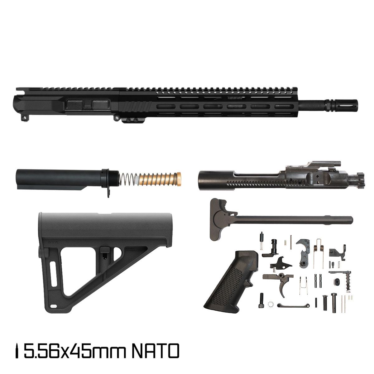 Davidson Defense Marathon w/Magpul BTR Brace 14.5-inch Carbine-Gas 5.56 NATO AR-15 Pistol Full Build Kit Pin/Weld Ready with KAK Industry A2 Extended Flash Hider
