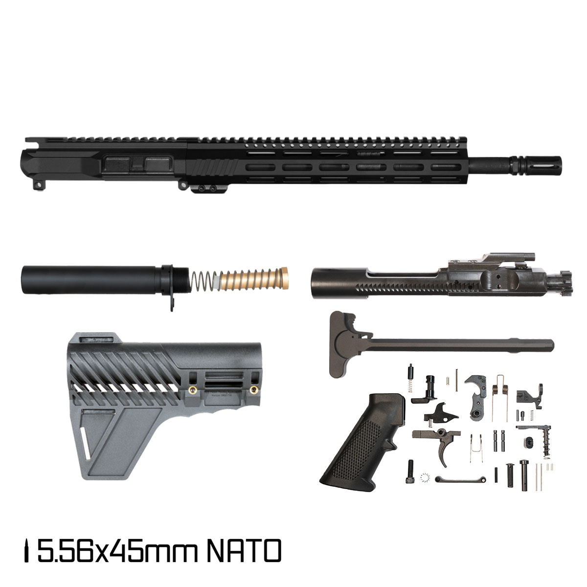 Davidson Defense Marathon w/Gauntlet Arms Brace 14.5-inch Carbine-Gas 5.56 NATO AR-15 Pistol Full Build Kit Pin/Weld Ready with KAK Industry A2 Extended Flash Hider