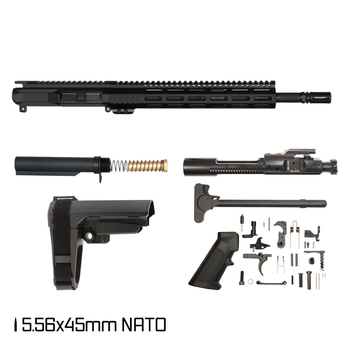 Davidson Defense Marathon w/SBA3 Brace 14.5-inch Carbine-Gas 5.56 NATO AR-15 Pistol Full Build Kit Pin/Weld Ready with KAK Industry A2 Extended Flash Hider