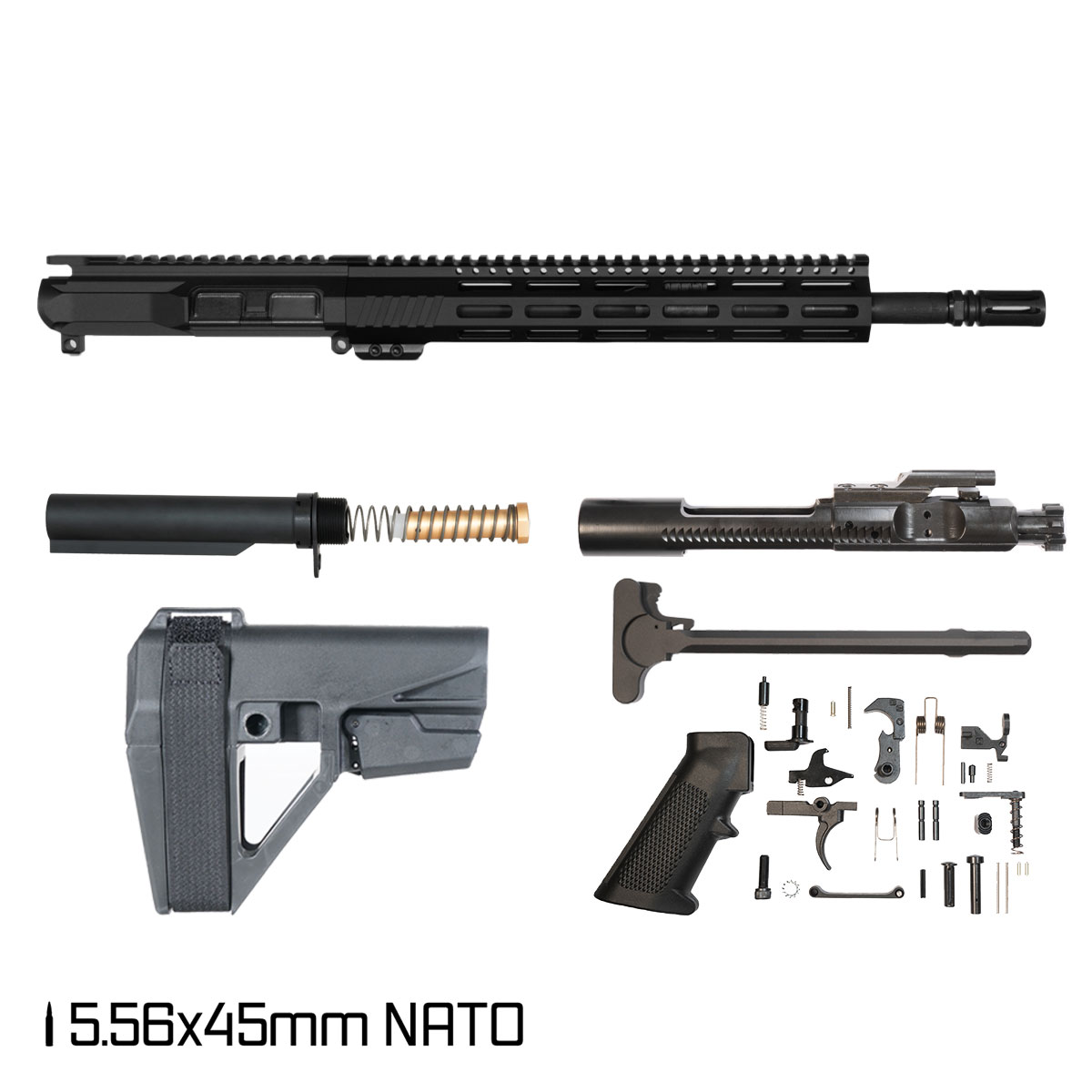 Davidson Defense Marathon w/SBA5 Brace 14.5-inch Carbine-Gas 5.56 NATO AR-15 Pistol Full Build Kit Pin/Weld Ready with KAK Industry A2 Extended Flash Hider
