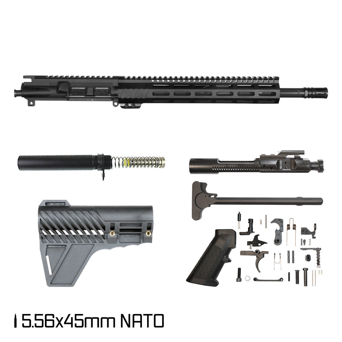 Davidson Defense Aegis w/Gauntlet Arms Brace 14.5-inch Mid-Gas 1:7 5.56 NATO AR-15 Freefloat M-Lok Handguard Pistol Full Build Kit, Chrome Lined Barrel