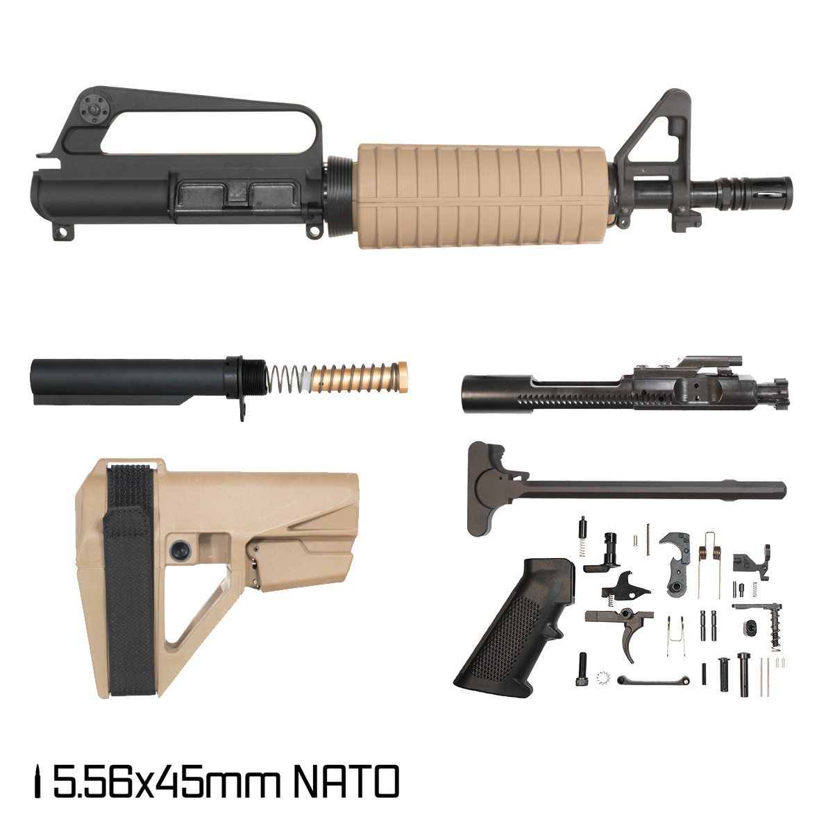 Davidson Defense Dunewatch w/SBA5 FDE Brace 10.5-inch Carbine-Gas 1:8 5.56 NATO AR-15 FDE Drop-In Polymer Handguard Pistol Full Build Kit
