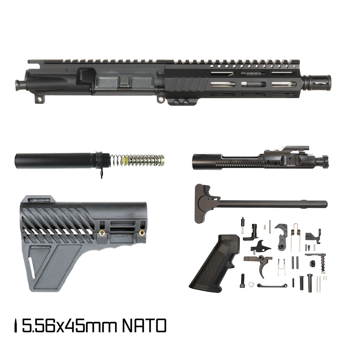 Davidson Defense Aegis w/Gauntlet Arms Brace 7.5-inch Stainless Steel Pistol-Gas 1:7 5.56 NATO AR-15 Freefloat M-Lok Handguard Pistol Full Build Kit