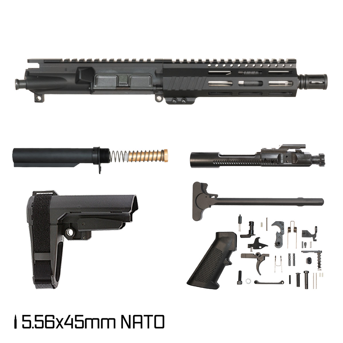 Davidson Defense Aegis w/SBA3 Brace 7.5-inch Stainless Steel Pistol-Gas 1:7 5.56 NATO AR-15 Freefloat M-Lok Handguard Pistol Full Build Kit