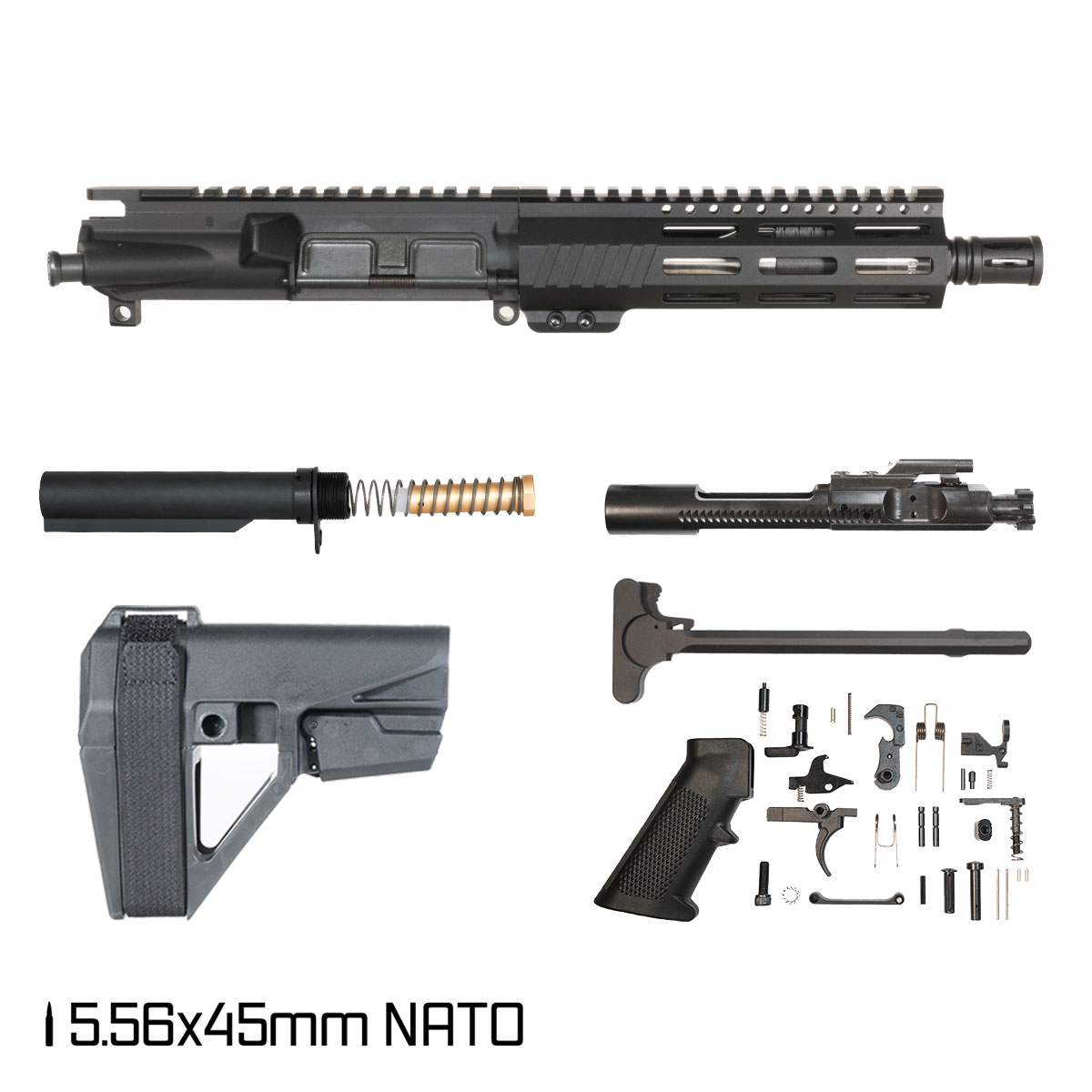 Davidson Defense Aegis w/SBA5 Brace 7.5-inch Stainless Steel Pistol-Gas 1:7 5.56 NATO AR-15 Freefloat M-Lok Handguard Pistol Full Build Kit