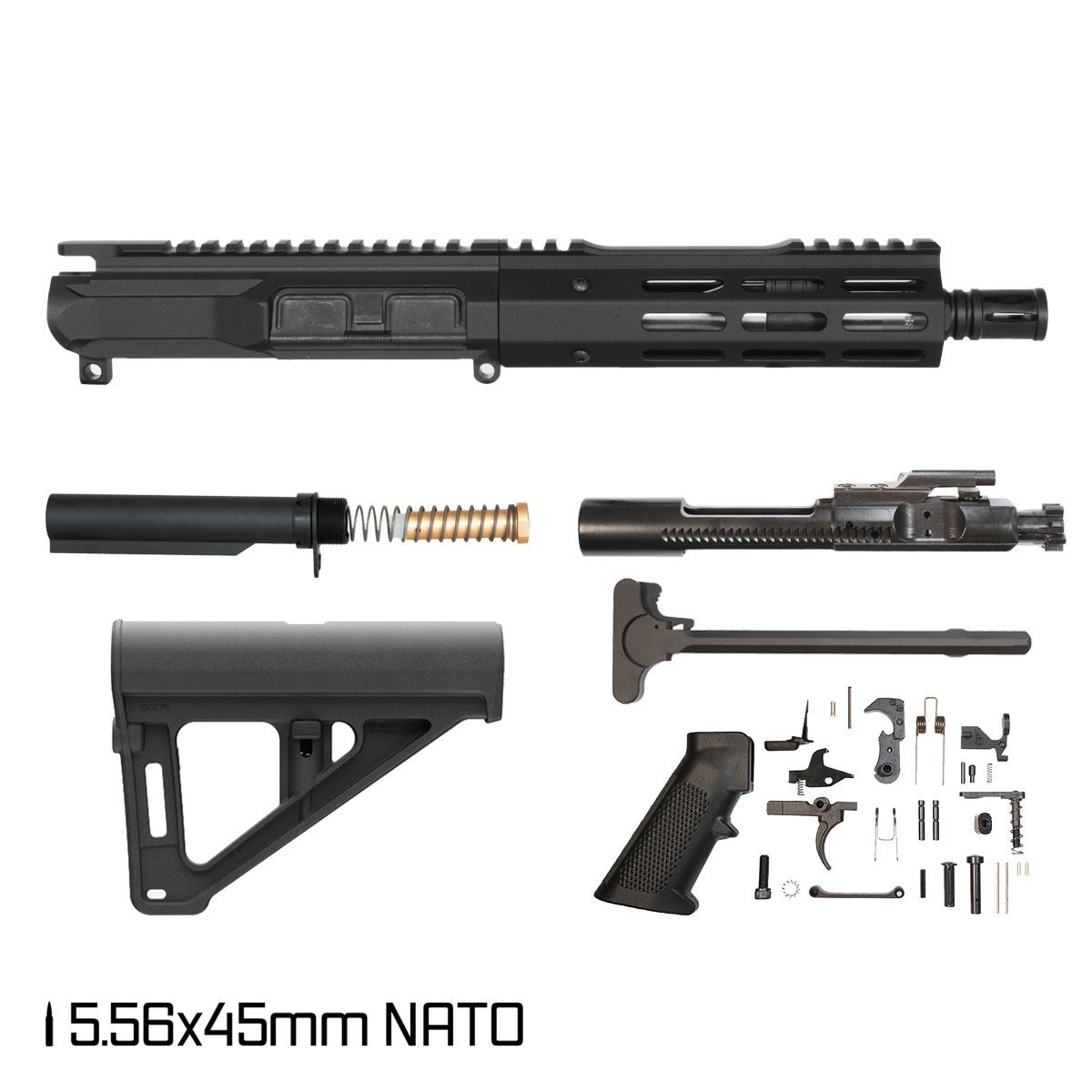 Davidson Defense Ronin Competition w/Magpul BTR Brace 7.5-inch Stainless Steel Pistol-Gas 1:7 5.56 NATO AR-15 Freefloat M-Lok Handguard Pistol Full Build Kit