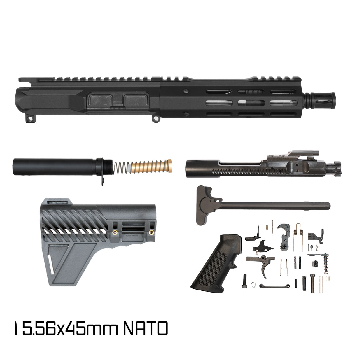 Davidson Defense Ronin Competition w/Gauntlet Arms Brace 7.5-inch Stainless Steel Pistol-Gas 1:7 5.56 NATO AR-15 Freefloat M-Lok Handguard Pistol Full Build Kit