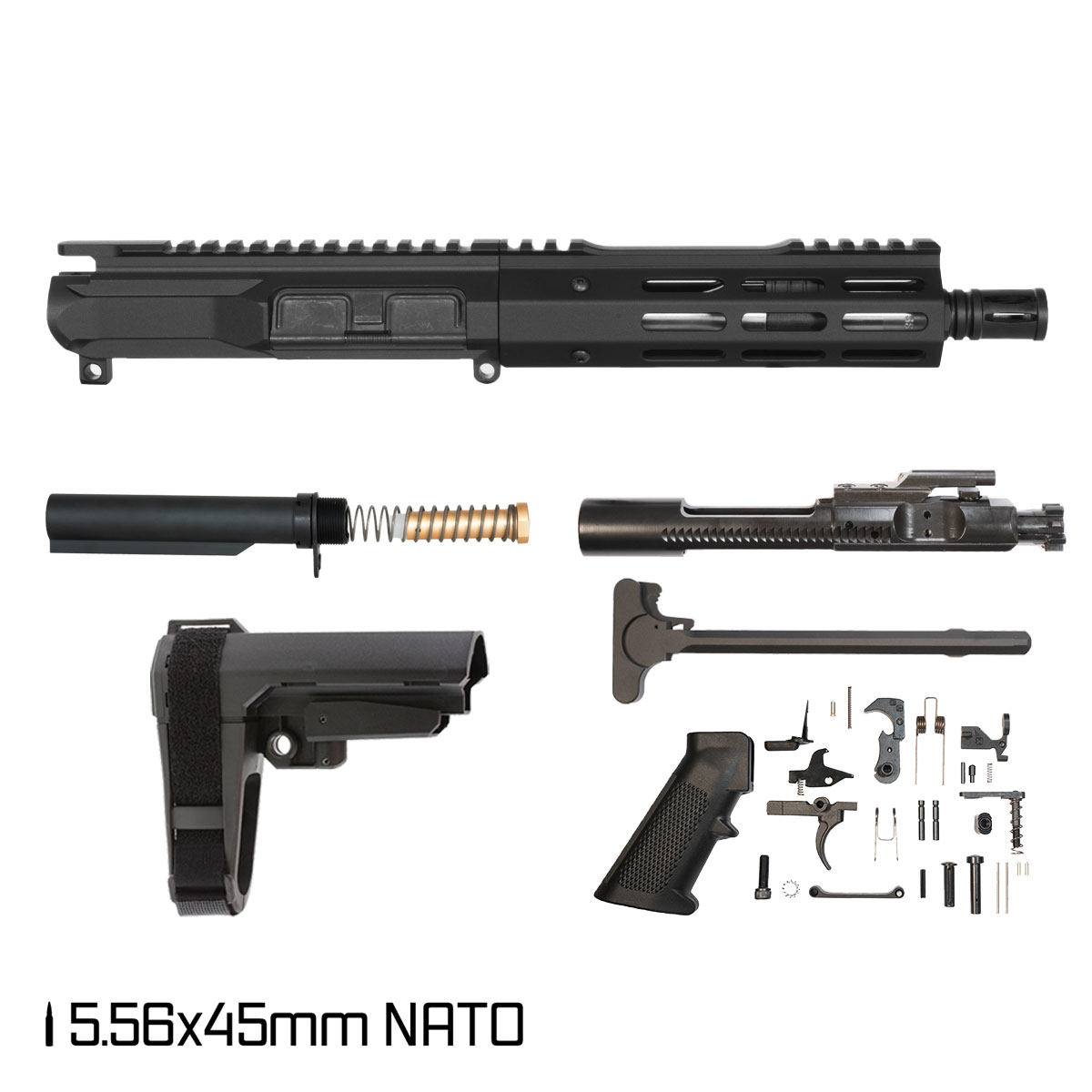 Davidson Defense Ronin Competition w/SBA3 Brace 7.5-inch Stainless Steel Pistol-Gas 1:7 5.56 NATO AR-15 Freefloat M-Lok Handguard Pistol Full Build Kit