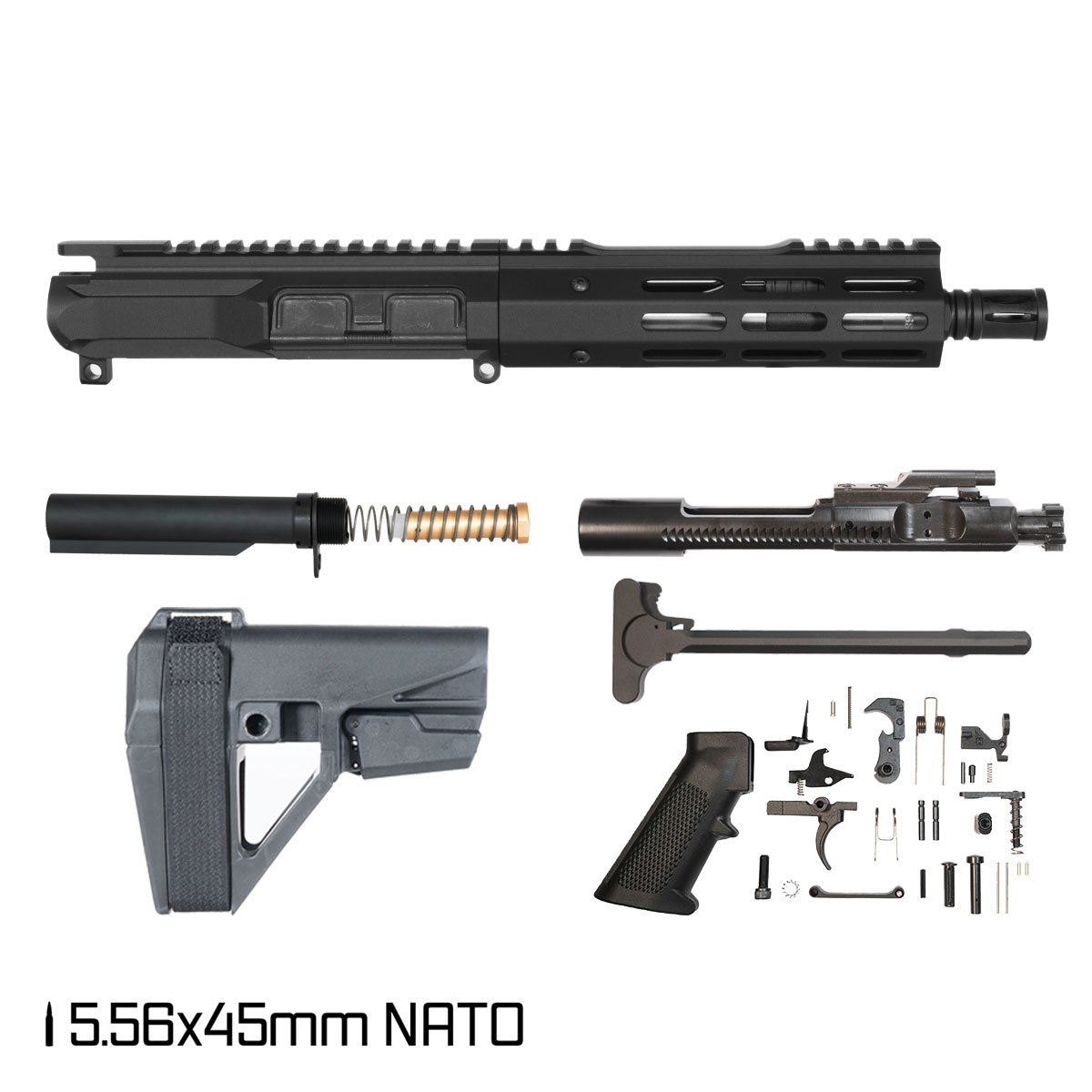 Davidson Defense Ronin Competition w/SBA5 Brace 7.5-inch Stainless Steel Pistol-Gas 1:7 5.56 NATO AR-15 Freefloat M-Lok Handguard Pistol Full Build Kit